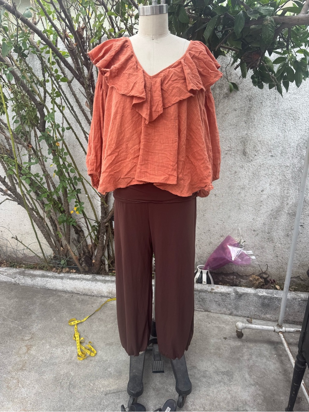 Free People Terracotta Ruffle V-Neck Peasant Blouse - Picture 2 of 7